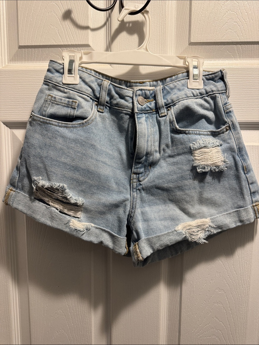 PacSun Light Blue Distressed Denim Shorts - Rolled Hem